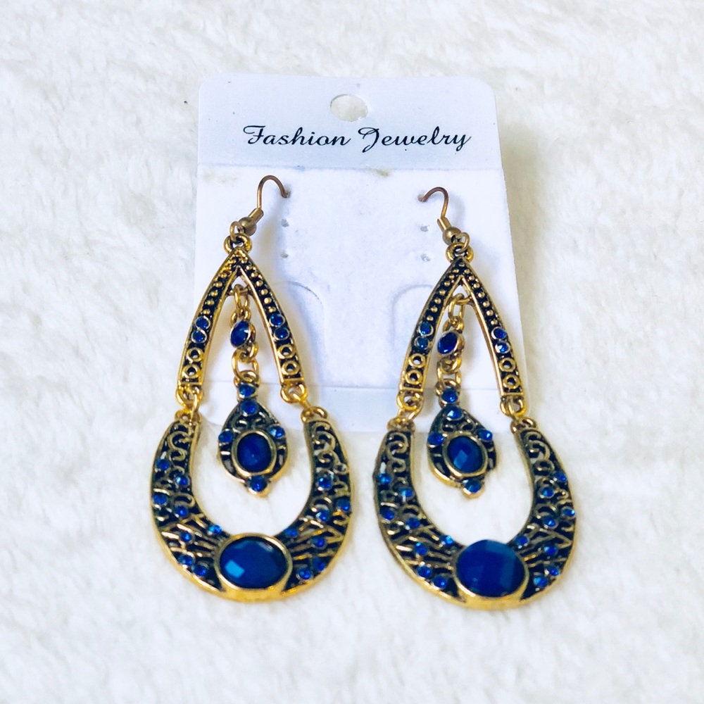Gold and Blue Earrings